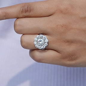 View of Old European Round Cut Moissanite Ring In Finger