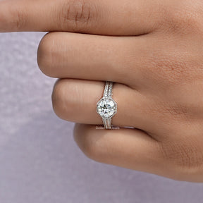 View of Old European Cut Moissanite Solitaire Ring In White Gold