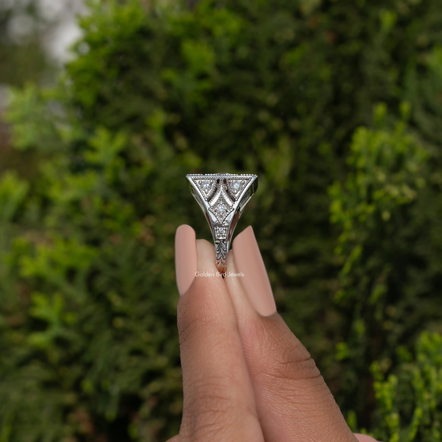 Old European Round Cut Art Deco Square Moissanite Ring