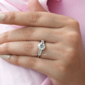 View of Old European Round Cut 3 Stone Engagement Ring In Finger