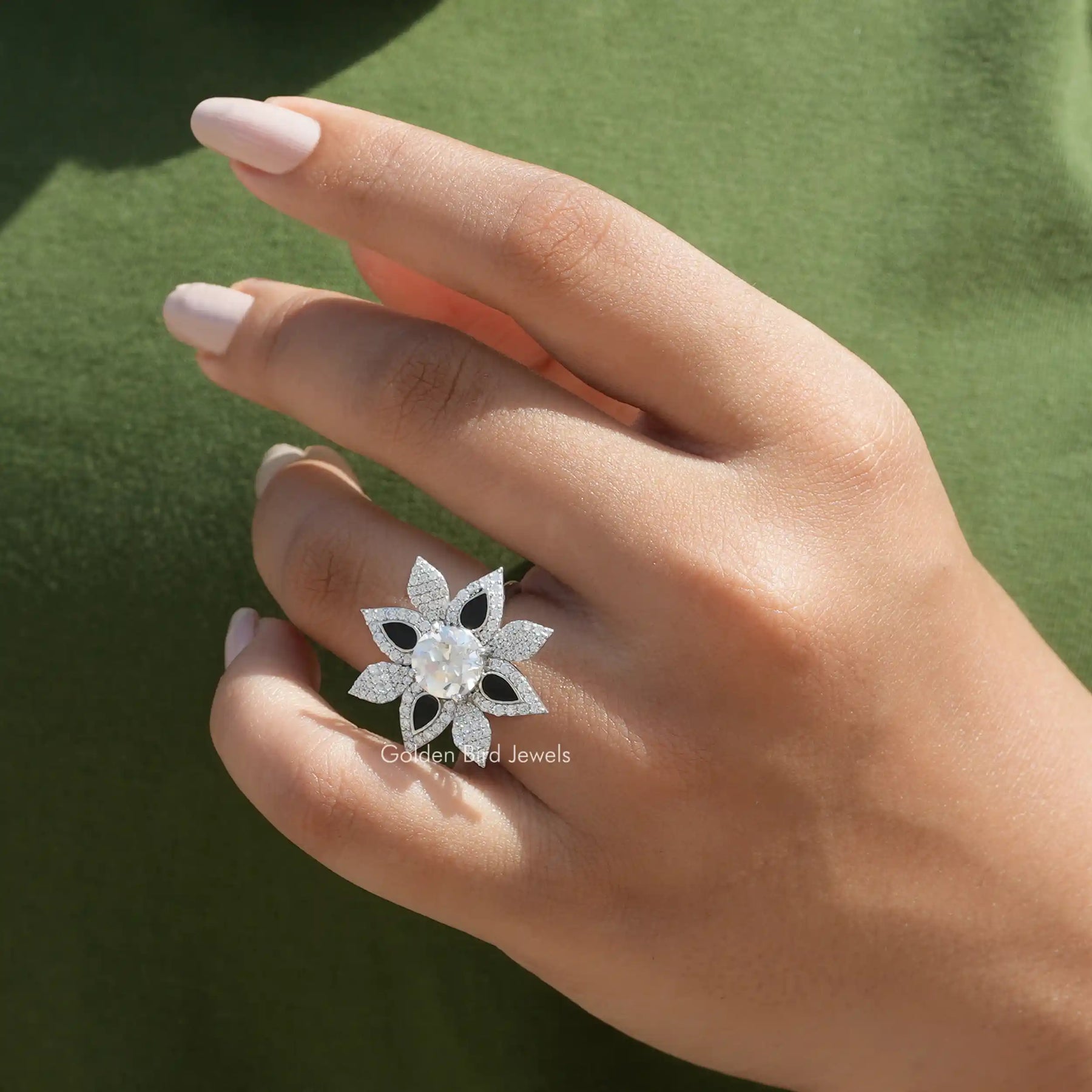 Old European Round Cut Mooissanite Ring In White Gold