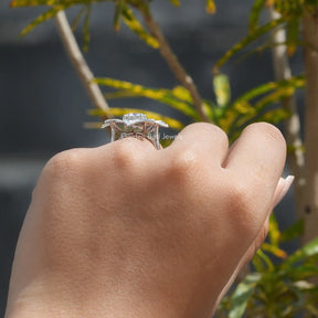 View of Round Cut Moissanite Engagement Ring In White Gold