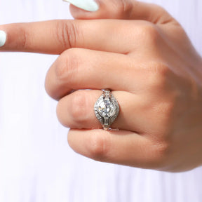 Detailed View of Old European Round Moissanite Ring In White Gold