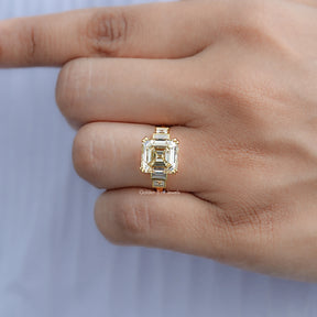 Old Mine Asscher Moissanite Five Stone Ring