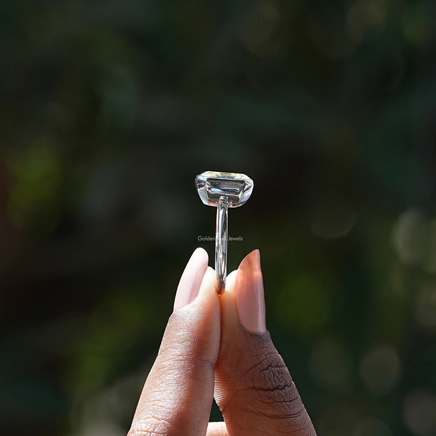 Old Mine Asscher Cut Moissanite Bezel Set Ring