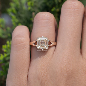 Yellow Moissanite Old Mine Asscher Split Shank Ring