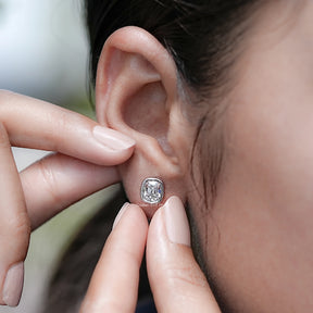 Old Mine Cushion Cut Lab Diamond Stud Earrings