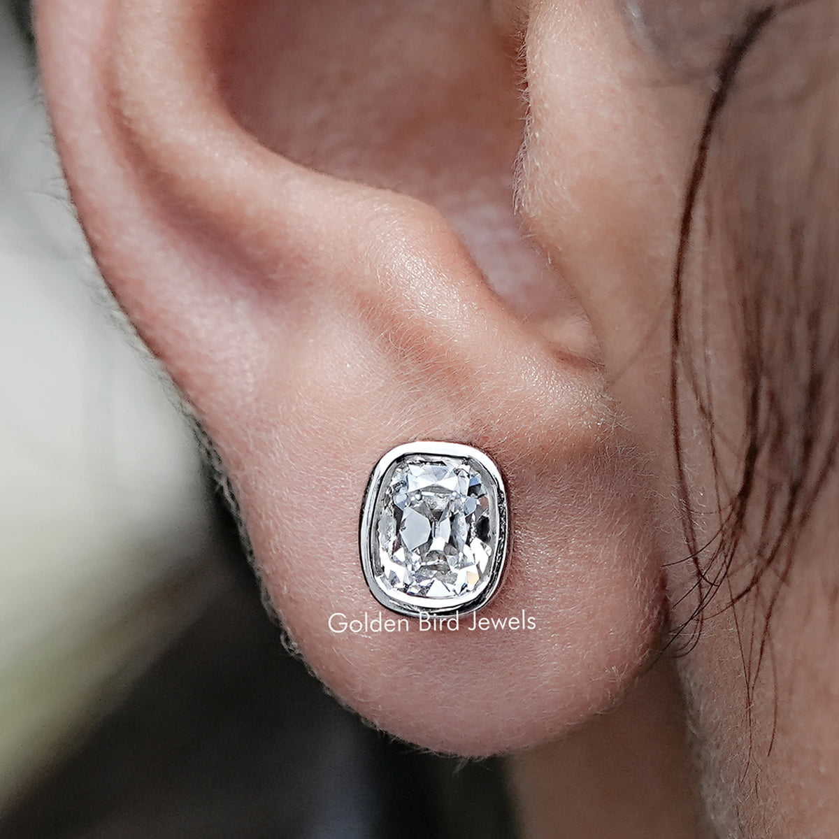 Old Mine Cushion Cut Lab Diamond Stud Earrings