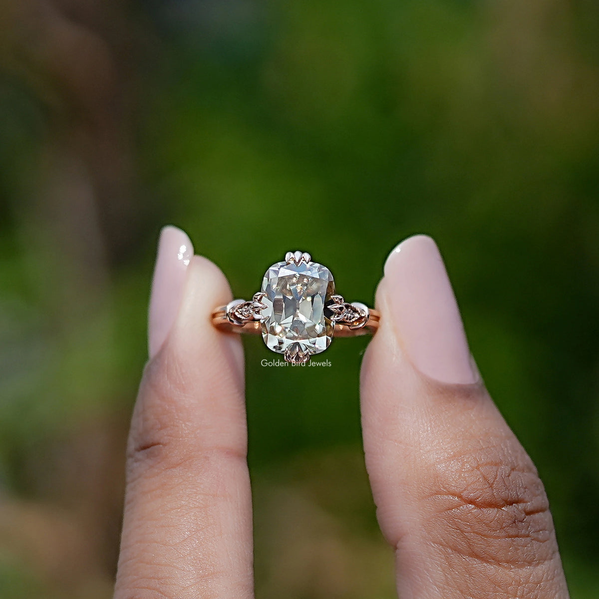 Old Mine Cushion Moissanite Accent Ring