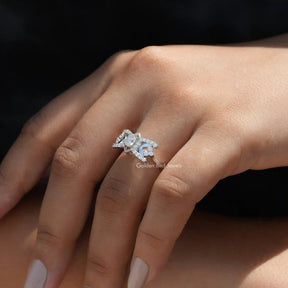 White Gold Old Mine Cushion Cut Moissanite Engagement Ring In finger