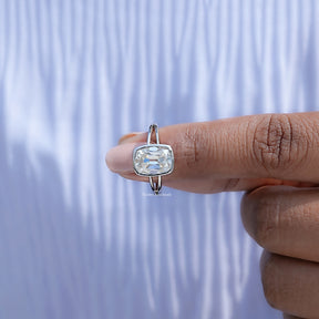 Detailed view of moissanite cushion cut wedding ring
