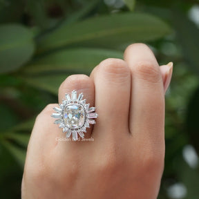 Detailed View Of Old Mine Cushion Cut Moissanite Engagement Ring