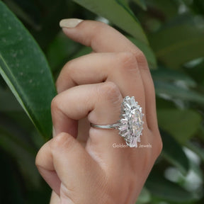 Close-Up View of Old Mine Cushion Cut Halo Engagement Ring In White Gold