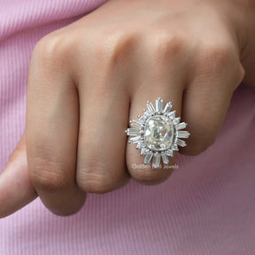 Front View of Old Mine Cushion Cut Moissanite Engagement Ring In White Gold
