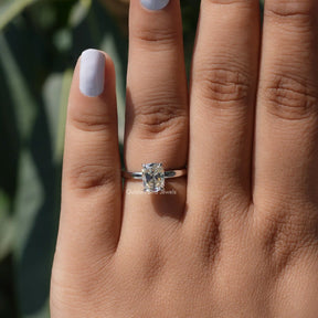 View of Cushion Cut Moissanite Solitaire Ring In finger
