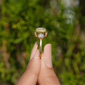 Old Mine Cushion Moissanite Three Stone Ring