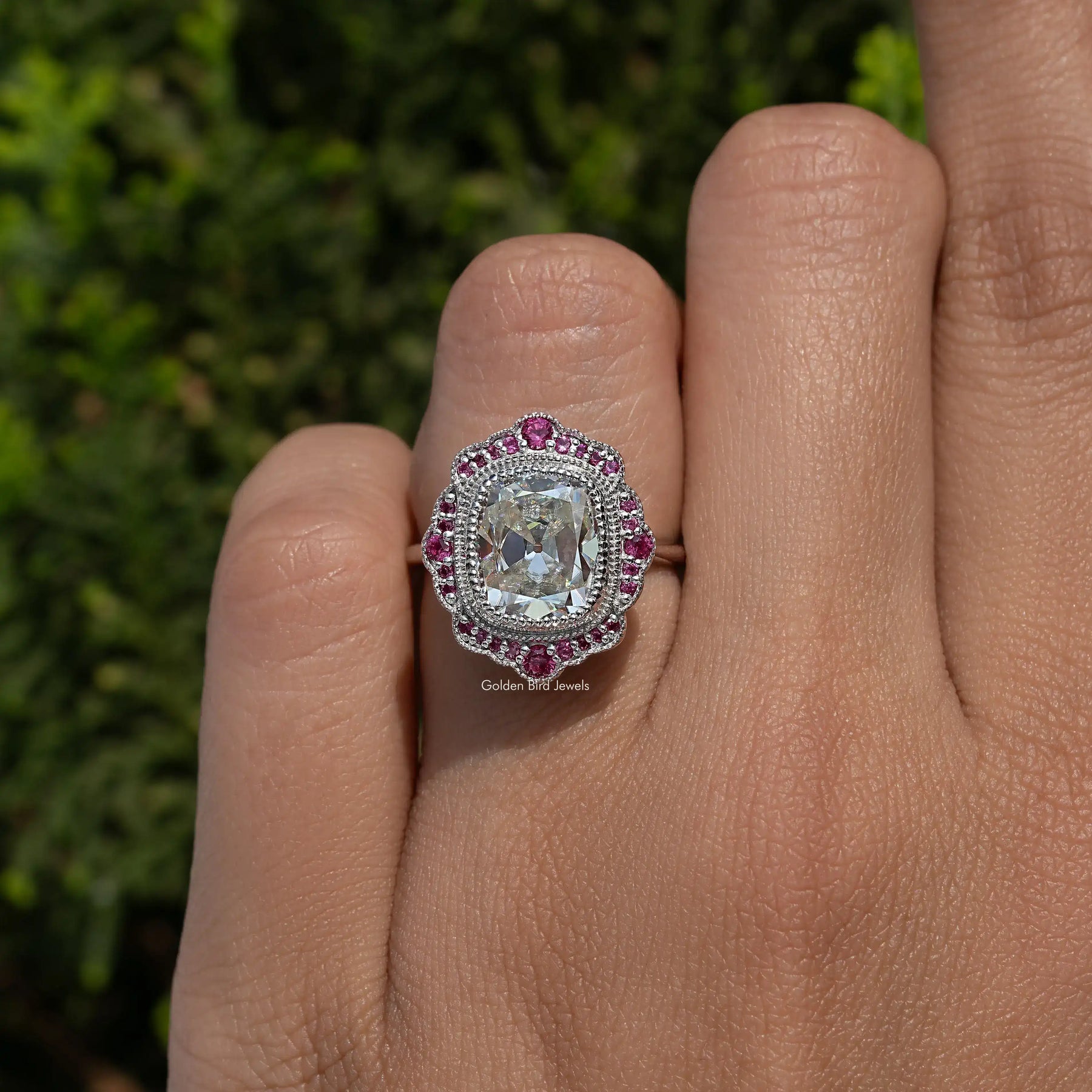 Old Mine Cushion Cut Moissanite Halo Ring