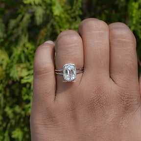 In front view of moissanite cushion cut Ring