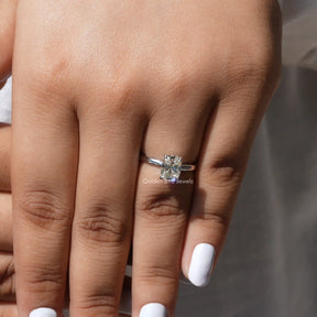 View of Solitaire Cushion Cut Moissanite Ring In finger