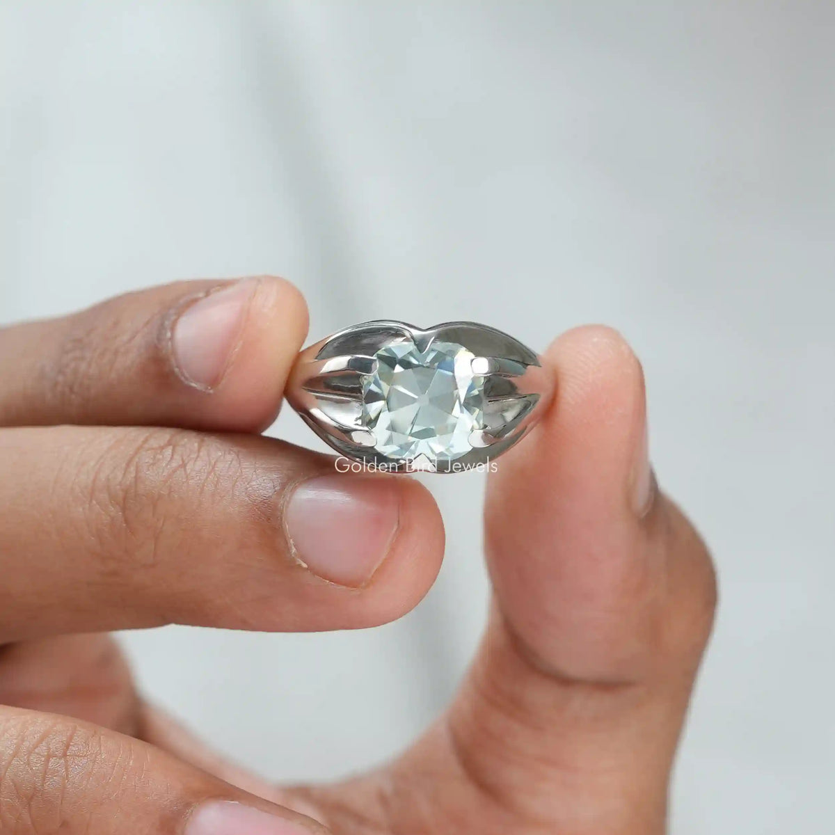 [4.50 Carat Old Mine Cushion Cut Moissanite Solitaire  Engagement Ring]-[Golden Bird Jewels]