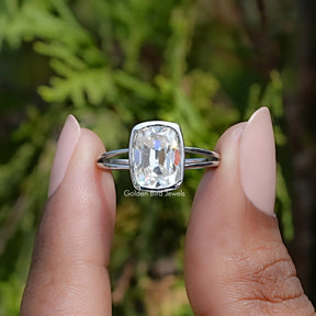 View of old mine cushion cut moissanite Wedding  Ring