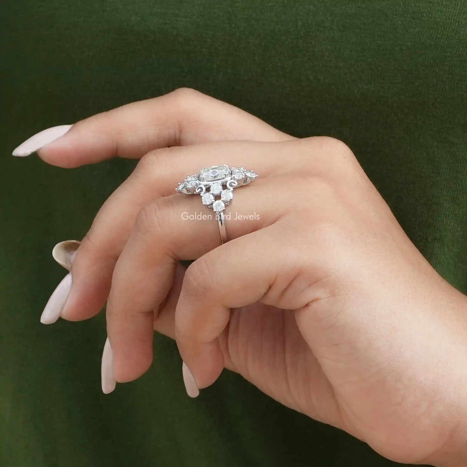 Moissanite Old Mine Cushion Cut Engagement Ring In White Gold