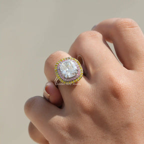 View of Old Mine Cushion Cut Vintage Style Engagement Ring In Finger