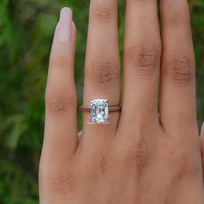 View of Old Mine Cushion Shaped Hidden Halo Diamond Ring In White Gold