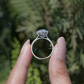 Back view of Old Mine Cushion Lab Diamond Engagement Ring in secure setting 