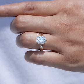 Close view of Old Mine Cushion Lab Diamond Engagement Ring