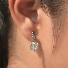 [White Gold Cushion Cut Moissanite Earrings]-[Golden Bird Jewels]