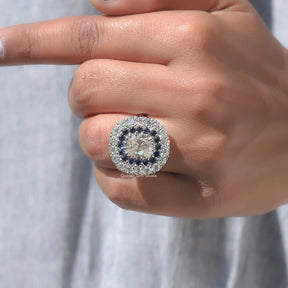 View of Cushion Cut Moissanite Ring In finger