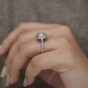 Detailed View Of Cushion Cut Halo Engagement Ring In White Gold
