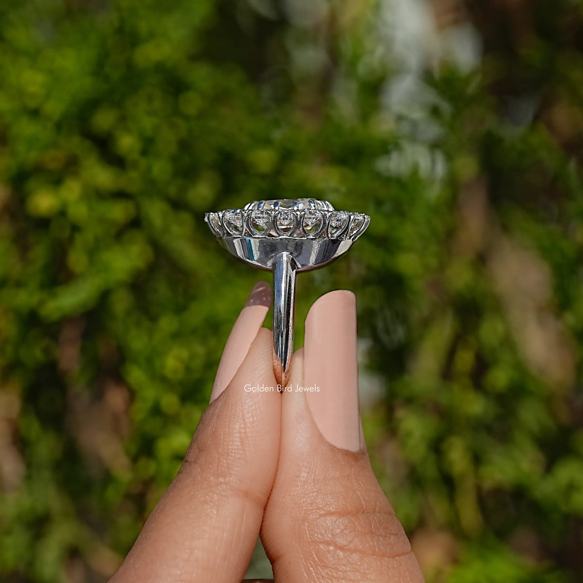 Double Halo Old Mine Cushion Moissanite Ring