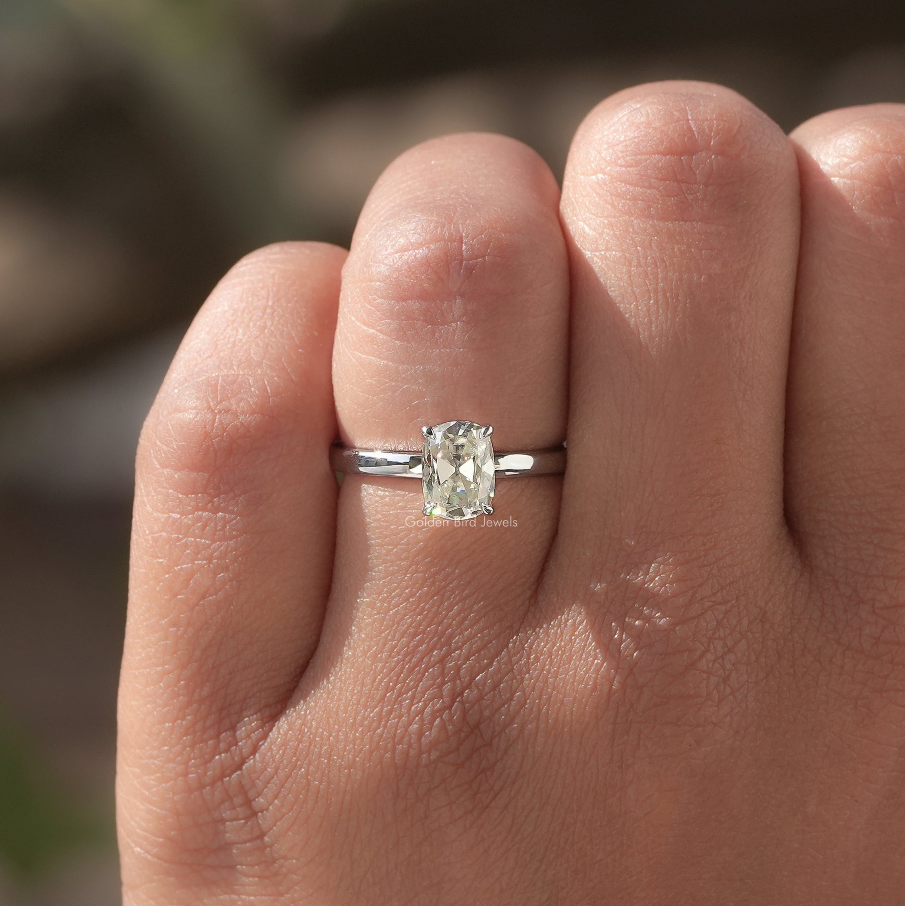 Old Mine Cushion Cut Moissanite Solitaire Ring
