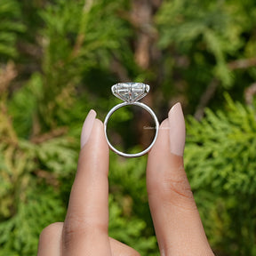 Back View of Old Mine Cushion Cut Moissanite Ring In two fingers