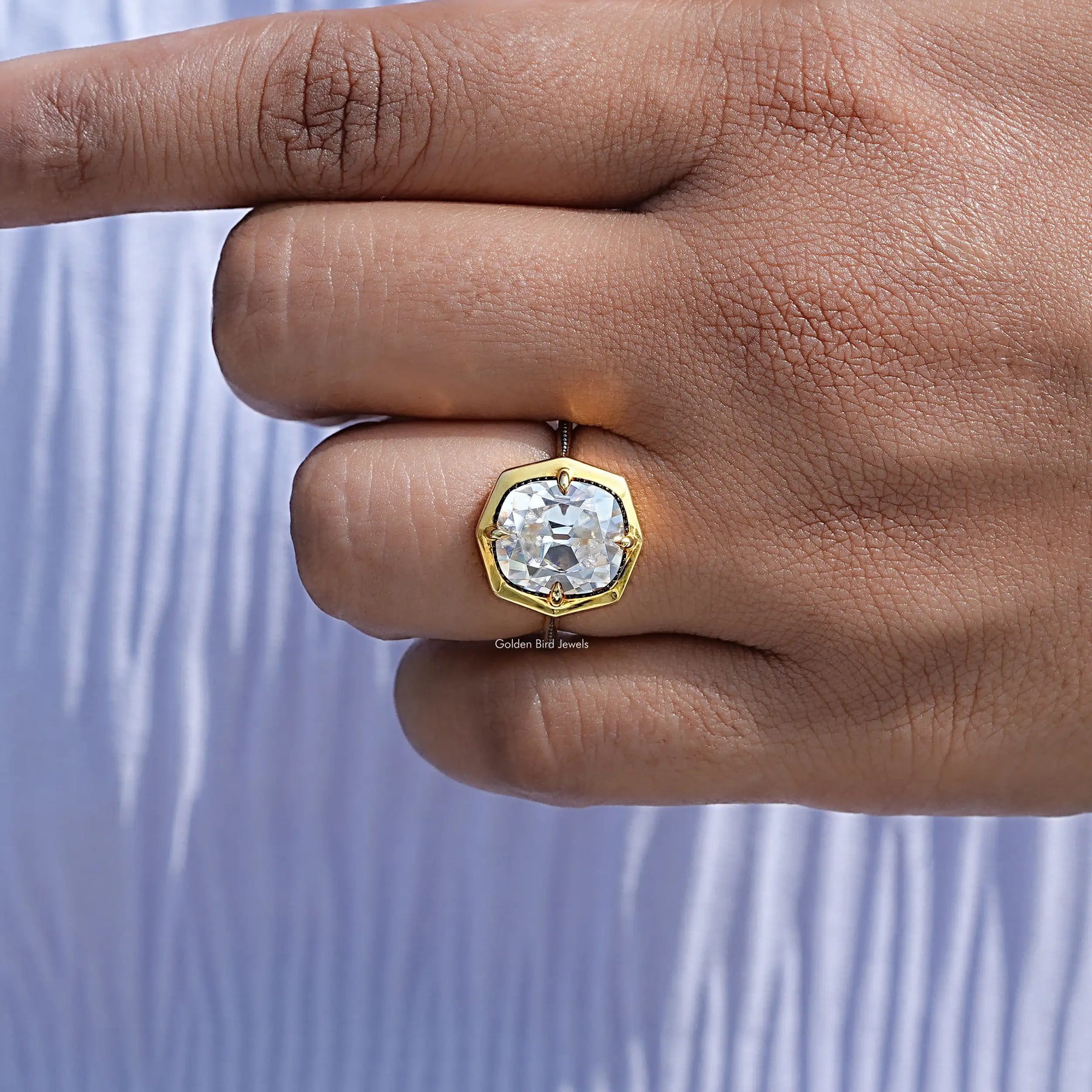 Full view of moissanite Ring in unique shape 