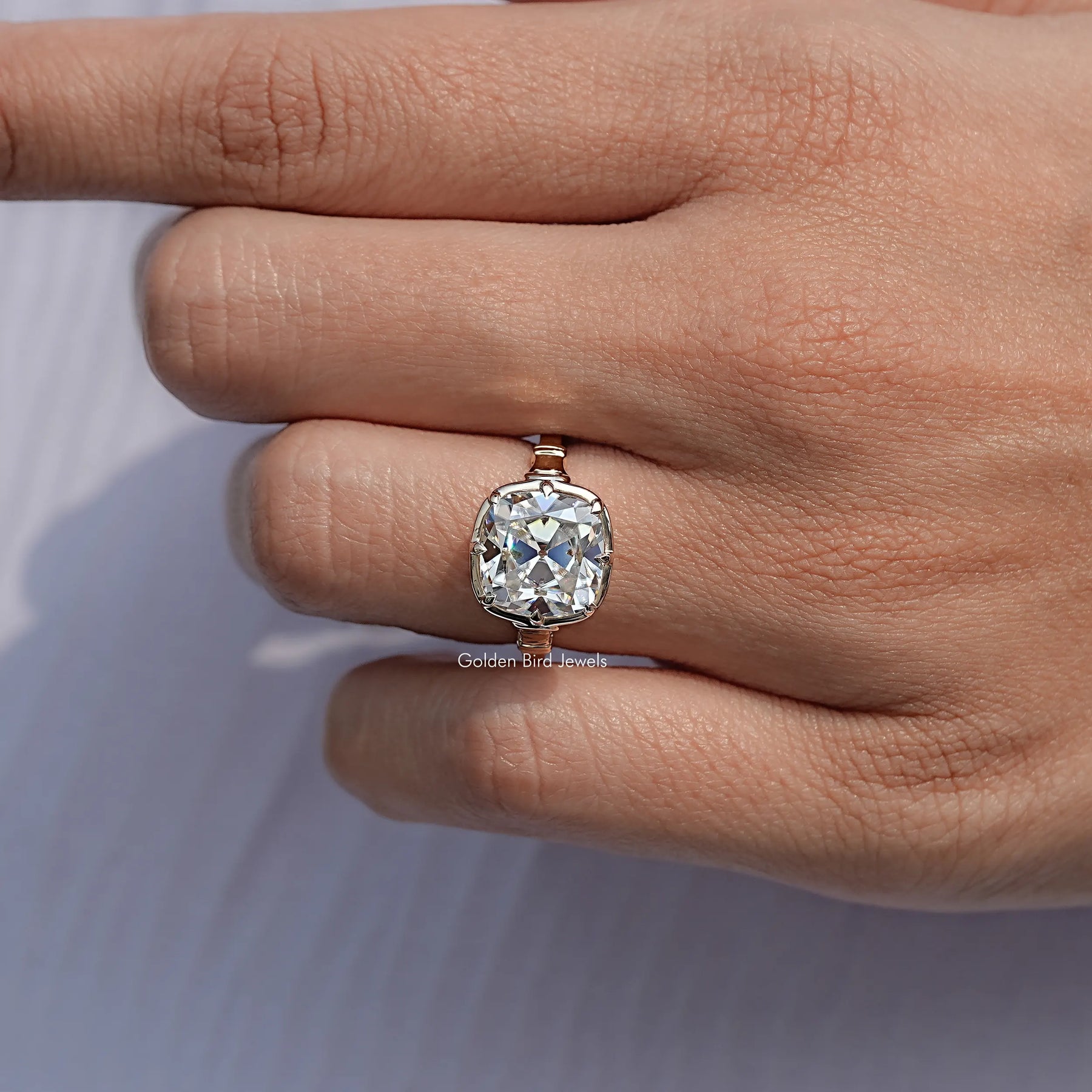 Moissanite Old Mine Cushion Solitaire Engagement Ring