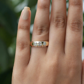 In Finger view of Cushion cut moissanite halo Ring  