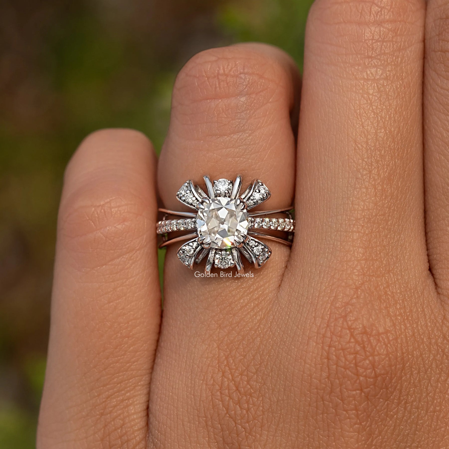 Old Mine Cushion Cut Moissanite Ring