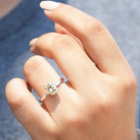 Close-Up View of Old Mine Cushion Cut Moissanite Ring In White Gold
