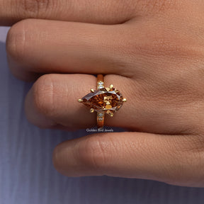 Old Mine Cut Pear Champagne Accent Set Engagement Ring