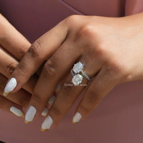 In finger front View of Old Mine Cushion Cut Moissanite Ring