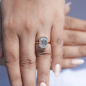 Near Colorless Old Mine Emerald Cut Moissanite Ring