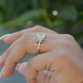 Side View of Emerald Cut Moissanite Ring In finger