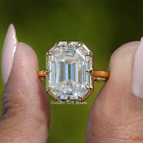 Moissanite Old Mine Emerald Cut Solitaire Ring