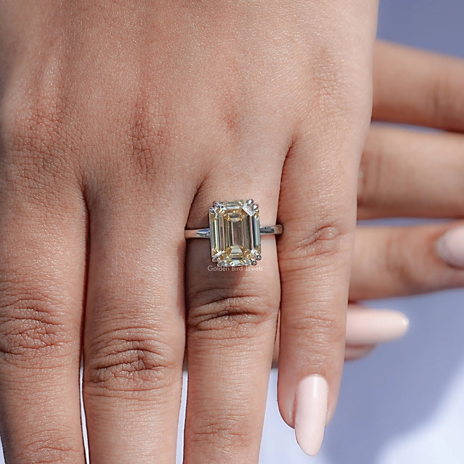 Old Mine Emerald Moissanite Solitaire Ring