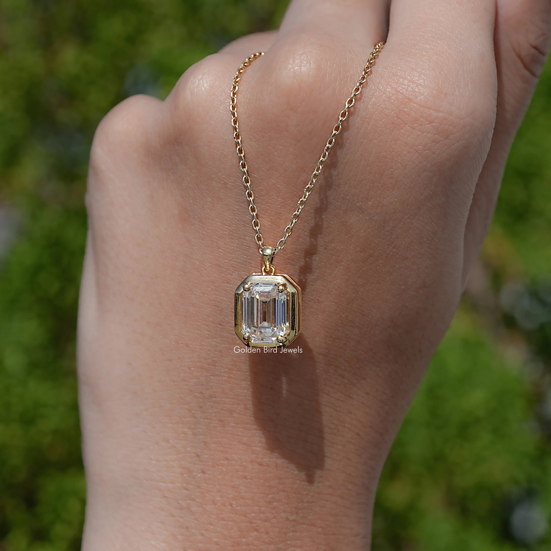 Old Mine Emerald Shaped Moissanite Pendant