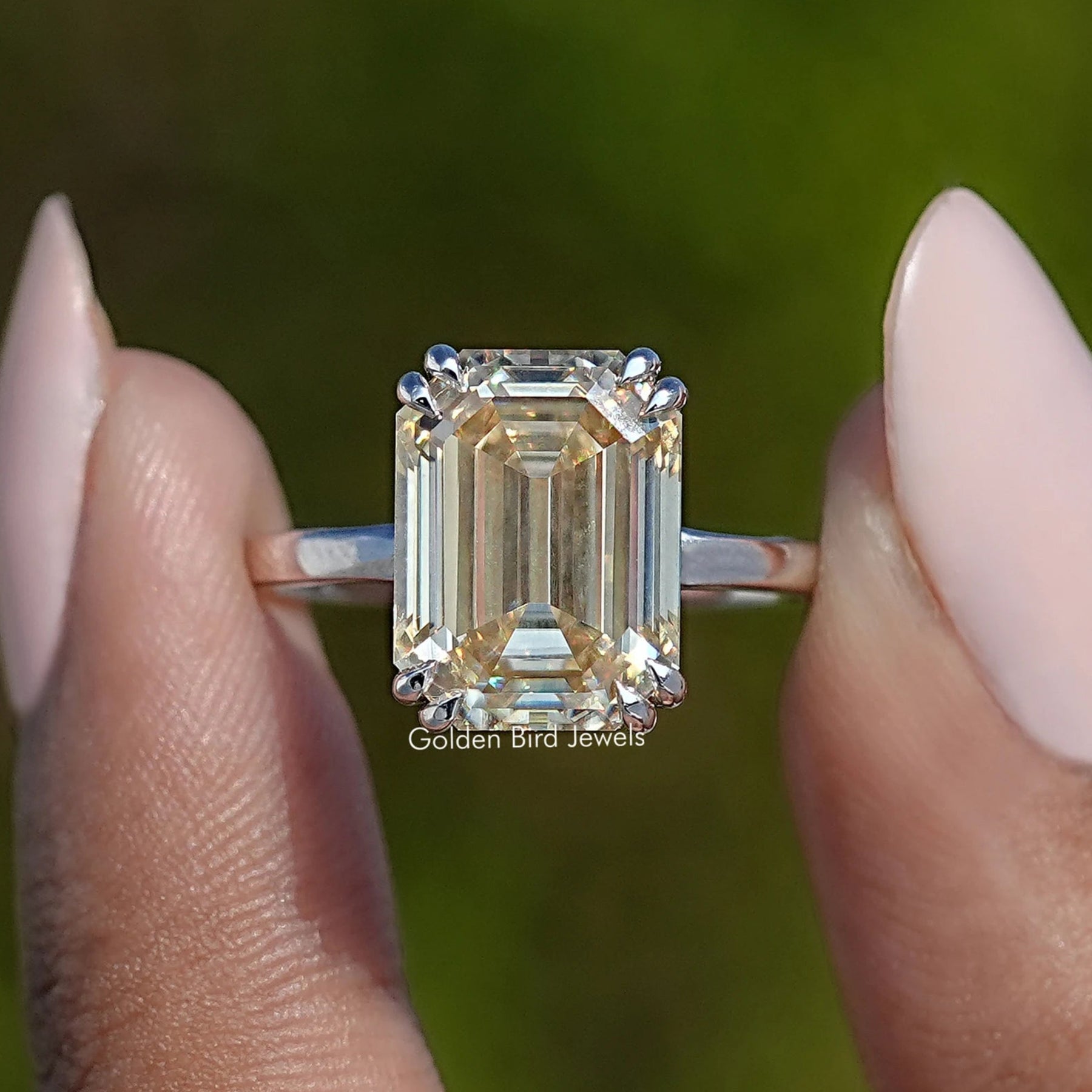 Old Mine Emerald Moissanite Solitaire Ring