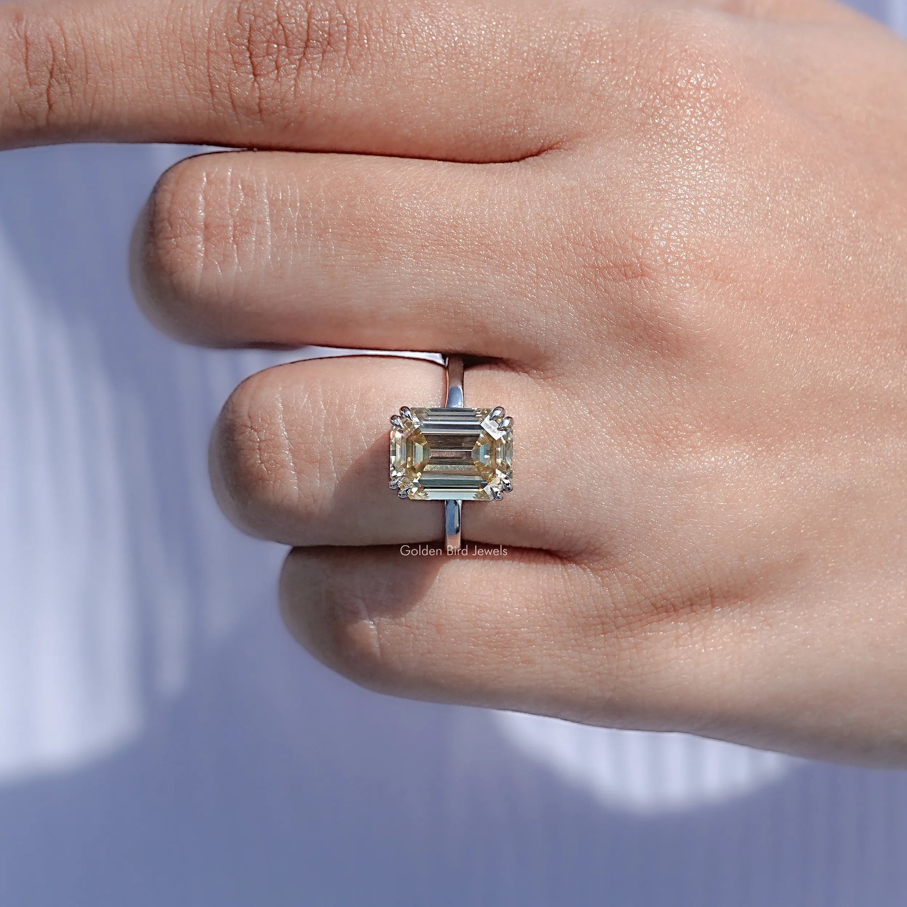 Old Mine Emerald Moissanite Solitaire Ring